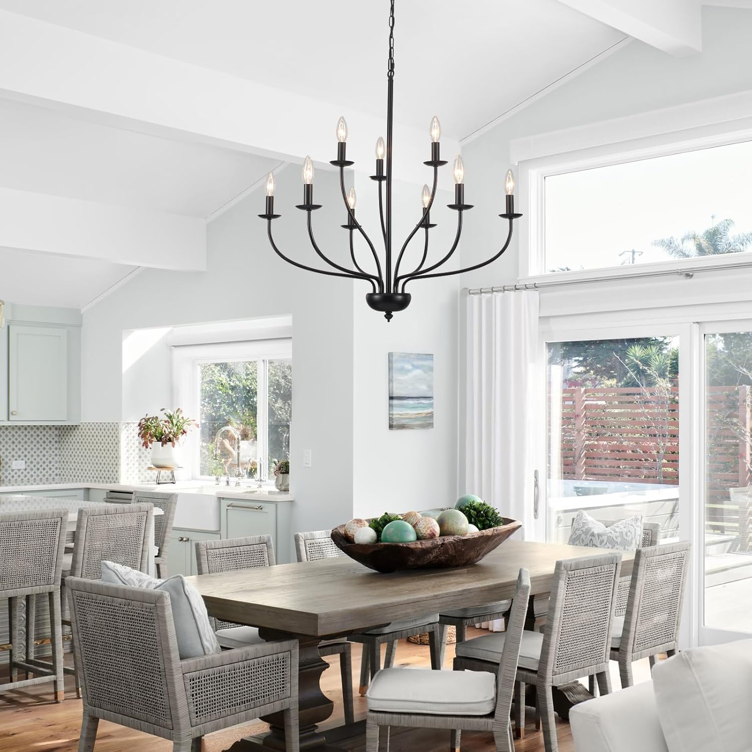 Black Chandelier 9 Light, Modern Farmhouse Chandeliers for Dining Room, Industrial Candle Pendant Lighting Fixture for Foyer Hallway Entryway High Ceiling, Bedroom, Living Room, Kitchen