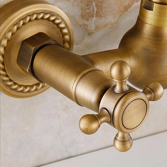 Wall Mounted Solid Brass Kitchen Mixer Tap Inspired Bathroom Sink Tap, Antique Brass Finish
