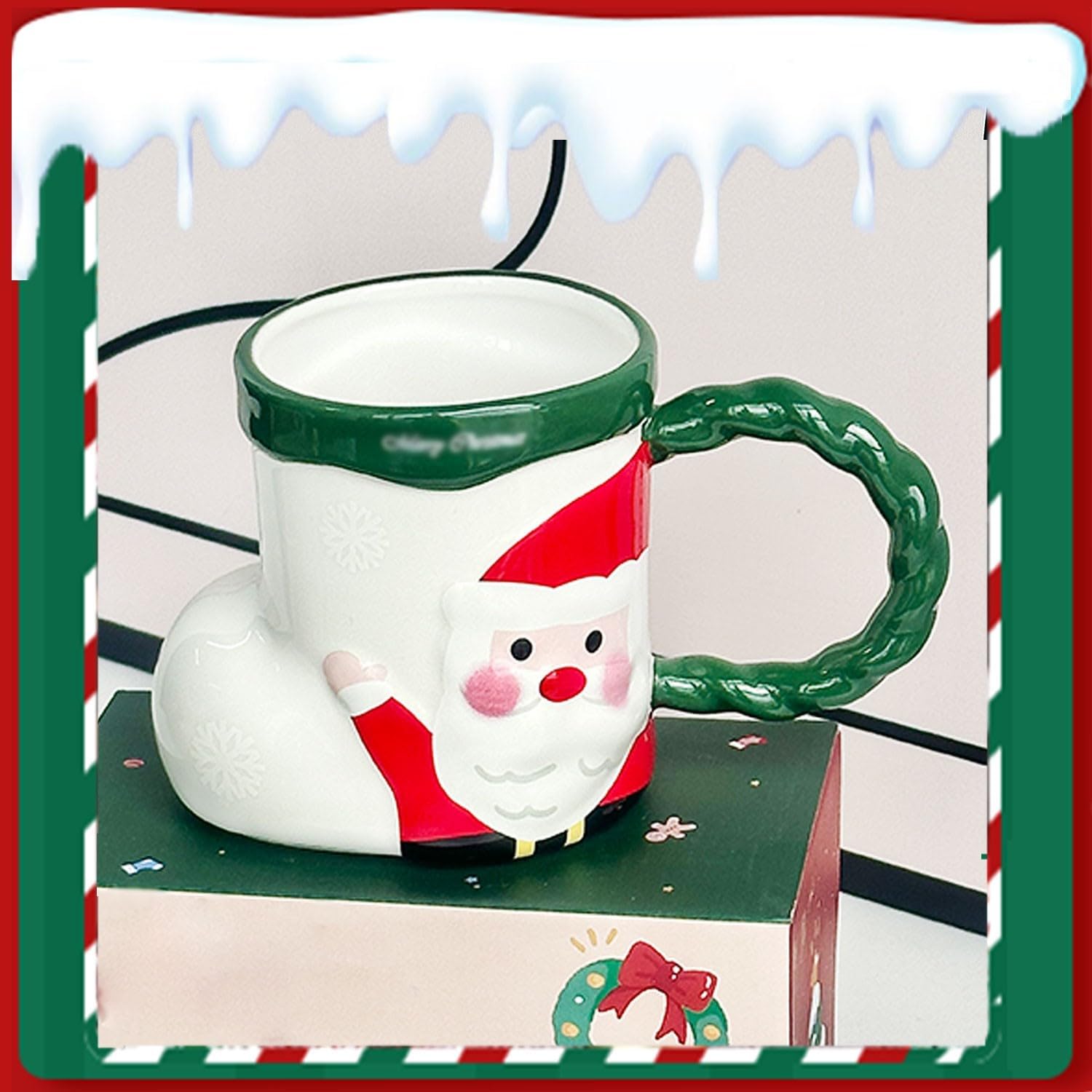 vintage style christmas ceramic coffee cupsCeramic water cup 4-piece set funny and cute Christmas socks Santa Claus 2024 new tableware(Color:1)