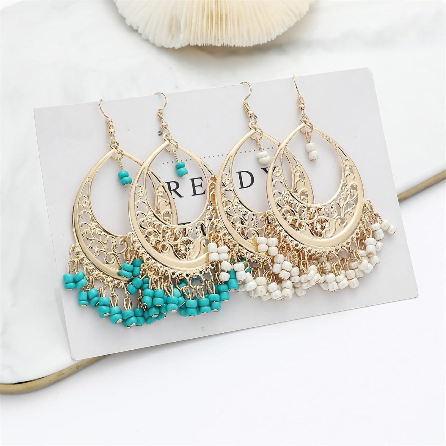 coadipress Filigree Cut-out Dangling Chandelier Earrings for Women Bohemian Retro Gold Chandelier Tassel Drop Earrings Ethnic Gypsy Beads Tassel Earrings Jewelry Gifts - Image 7