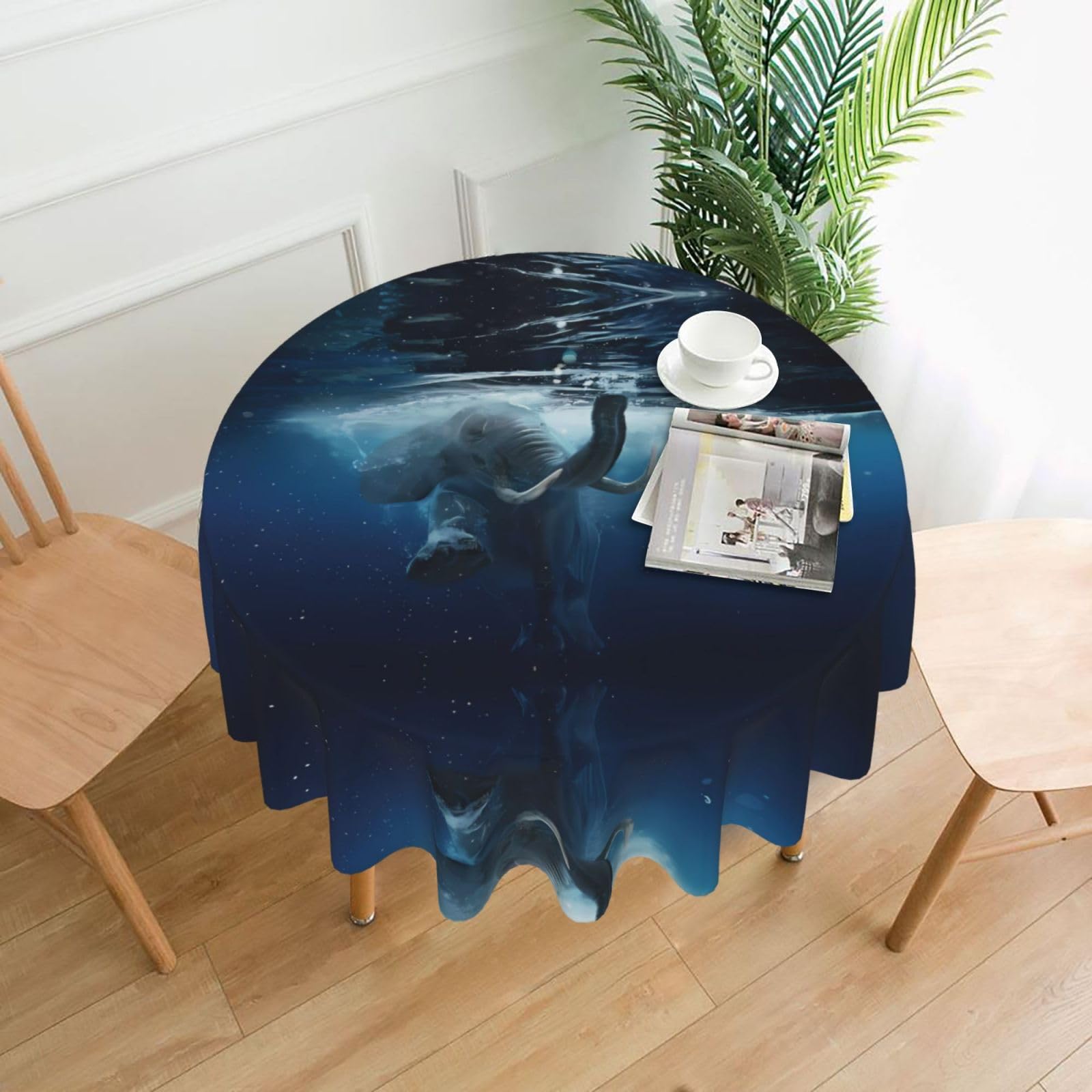 WHJSSF Swimming African Elephant Prints Round Decorative Tablecloth 60in - Elevate Your Dining Experience with a Stylish & Protective Table Throw