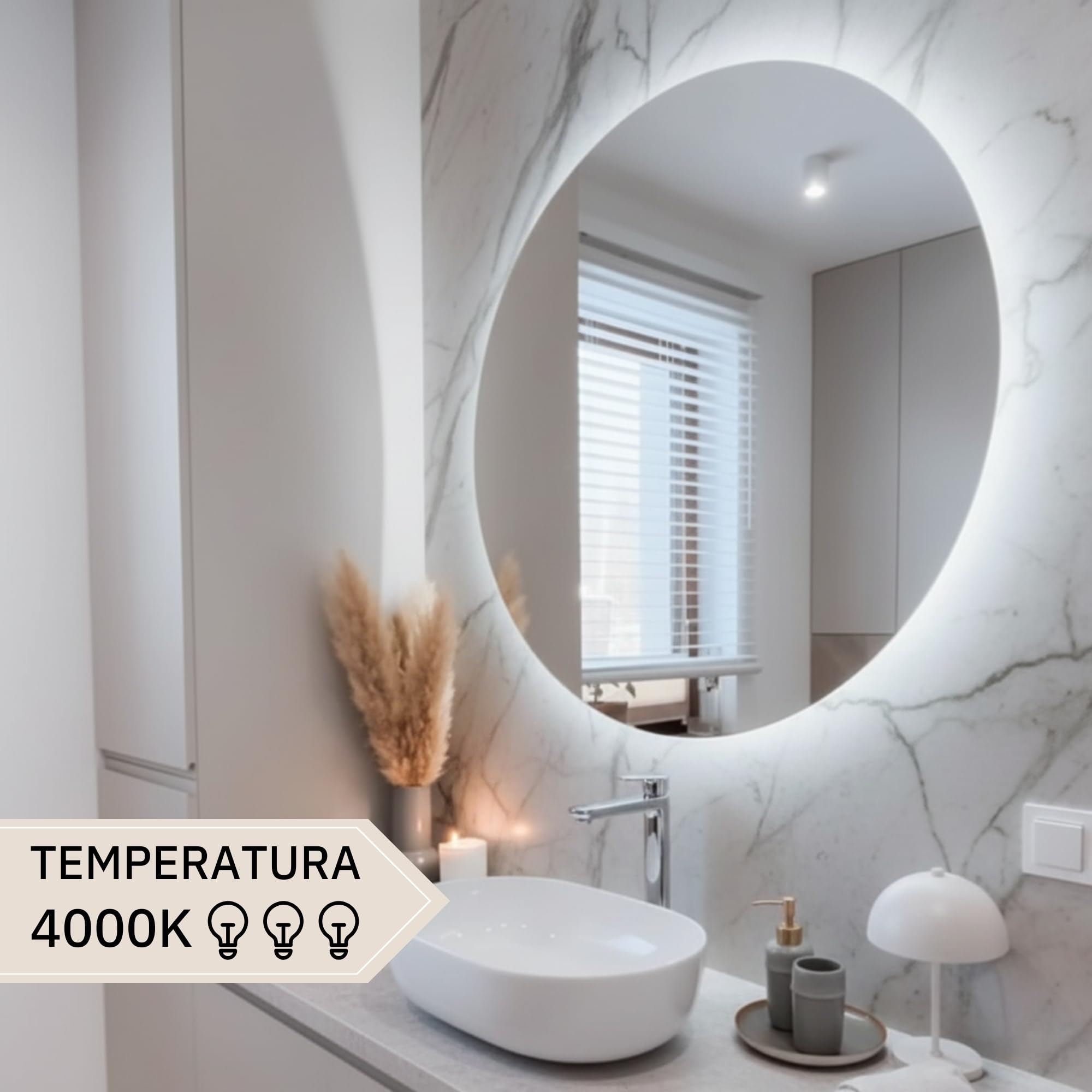 Specchio Rotondo Retroilluminato 80 cm GIANT, Specchio Bagno Led Retroilluminato 4000K Made in Italy, Specchiera Bagno