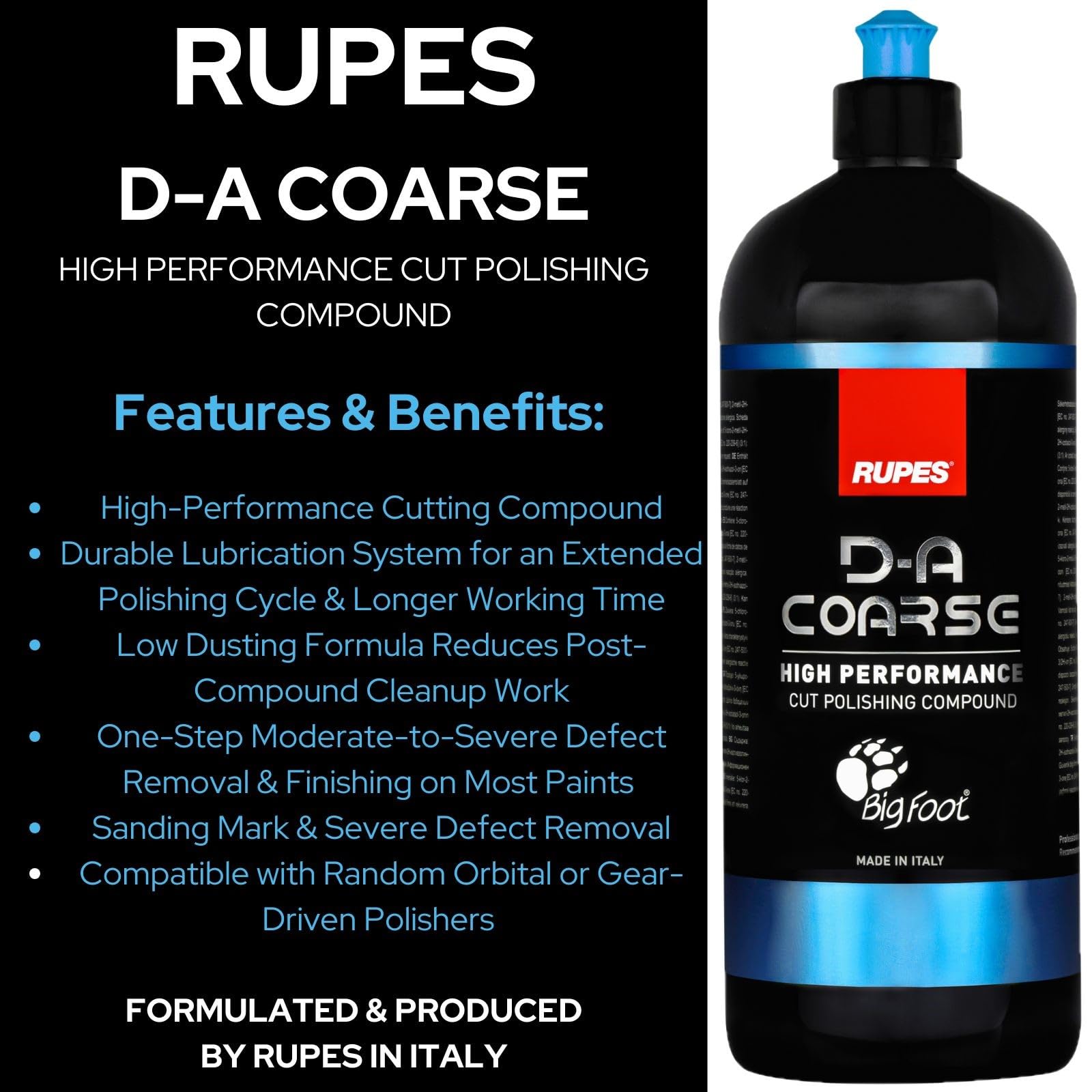 RUPES 5 Pack of High Performance Orbital Polishing Compounds - Includes 1 Liter Bottles of D-A Coarse, D-A Fine, UNO Protect, UNO Pure and Uno Advanced