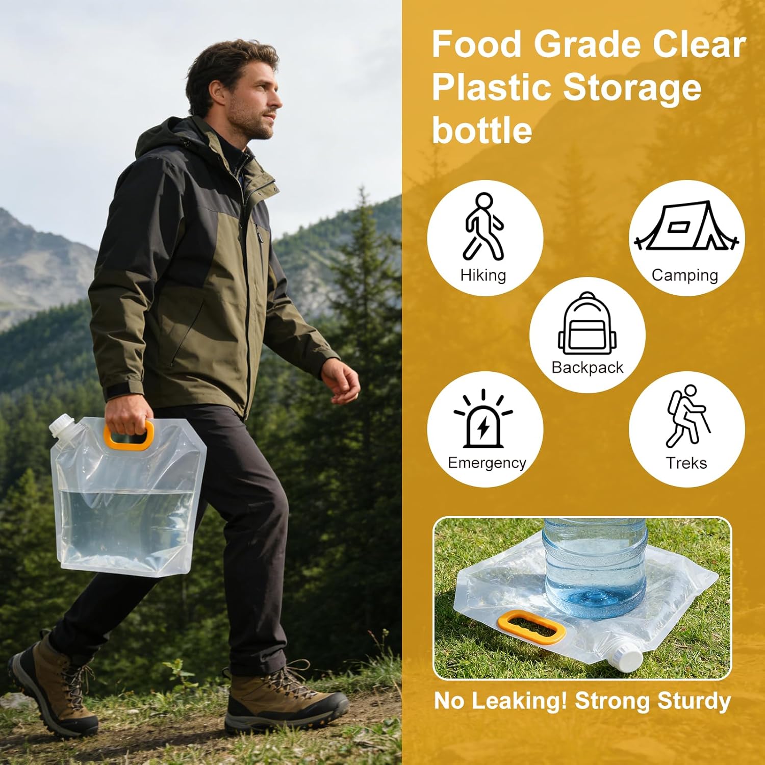 24 Pack 1.3 Gallon Collapsible Water Container, Foldable Water Storage Bag with Funnel & Stickers, Emergency Jug Plastic Storage Pouch, Freezable Carrier Tank for Outdoor Camping Sport Hiking