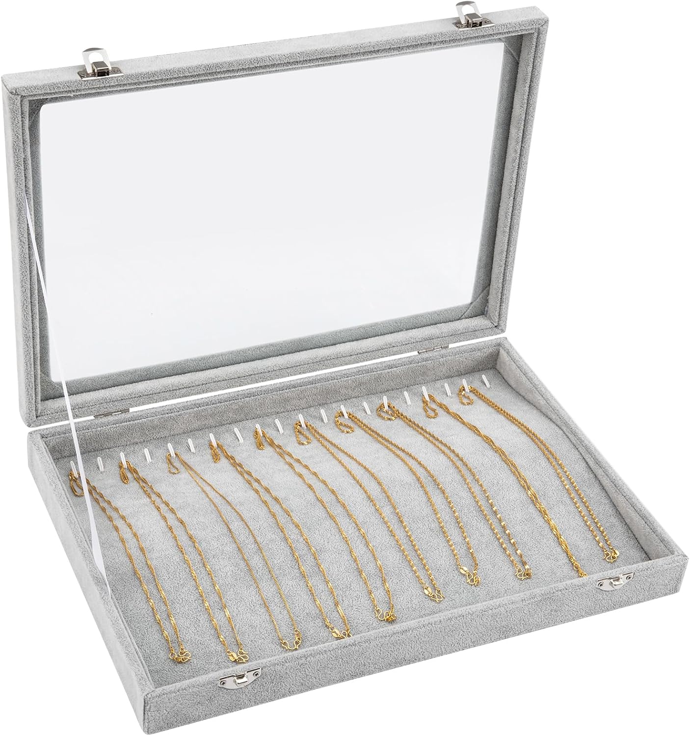 Polmart Bracelet & Jewelry Organizer/Storage/Display Case with Acrylic Lid, Gray Velvet
