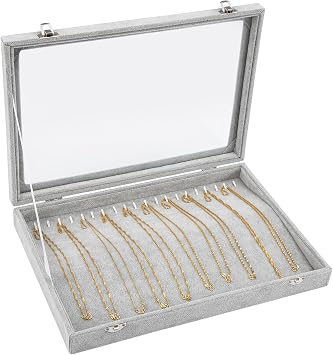 Polmart Bracelet & Jewelry Organizer/Storage/Display Case with Acrylic Lid, Gray Velvet