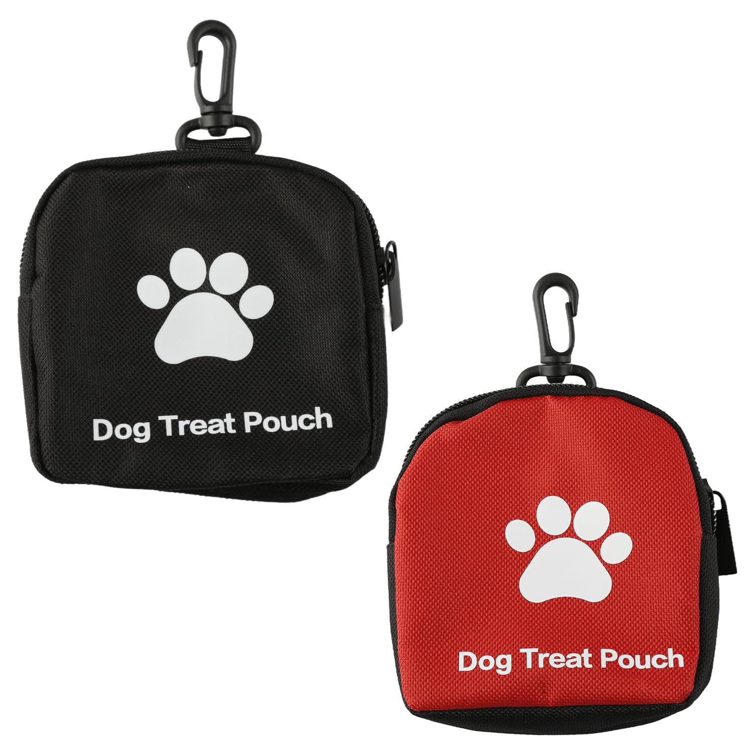 wellrun 2 PCS Small Dog Treat Bag,Compact Training Pouch with Zipper and Carabiner,Lightweight Hand-Free Treat Pouch for Pet Puppy Walking,Travel or Outdoor Use(Black&Red)