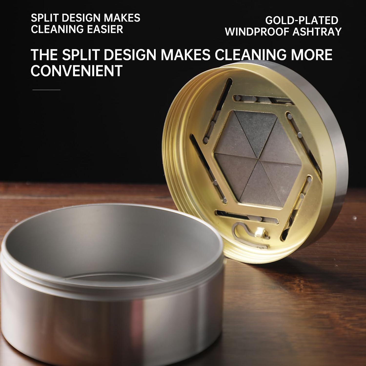 With Lid Gold Plating Stainless Steel Home Windproof Metal Ashtray r Can Be Used Indoors And Outdoors Supports Custom Engraving, Matte Gray