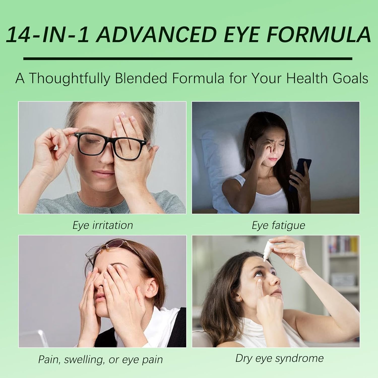 14-in-1 Advanced Eye Vitamin Supplement with Lutein, Zeaxanthin, Bilberry Extract & Zinc for Adults - Supports Vision, Macula & Blue Light Protection - 60 Capsules (01) - Image 4