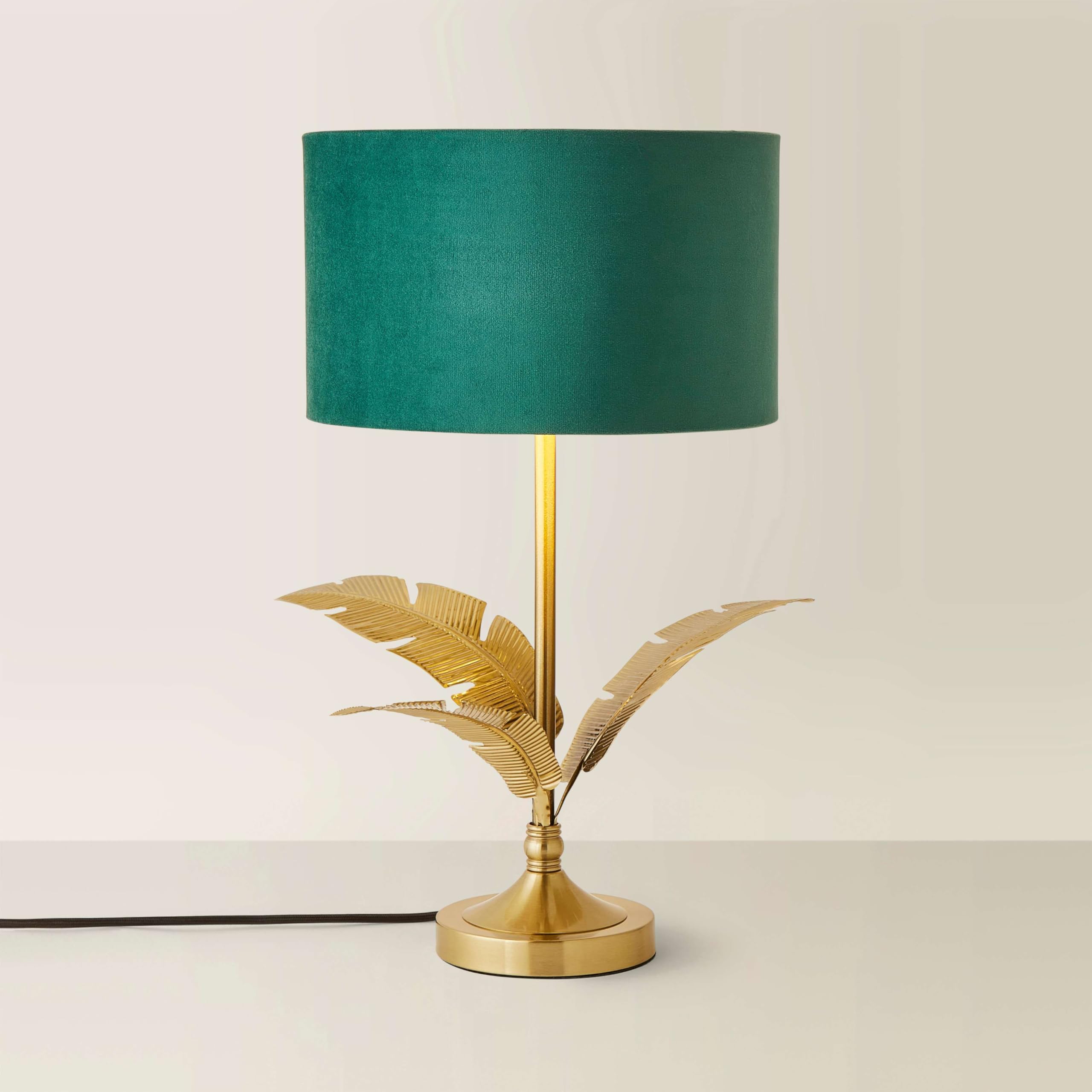Valuelights Green Velvet With Gold Inner | Christina Drum Shade Gold Palm Leaf Table Lamp | Table Lamps, Home Décor & Improvement Essential