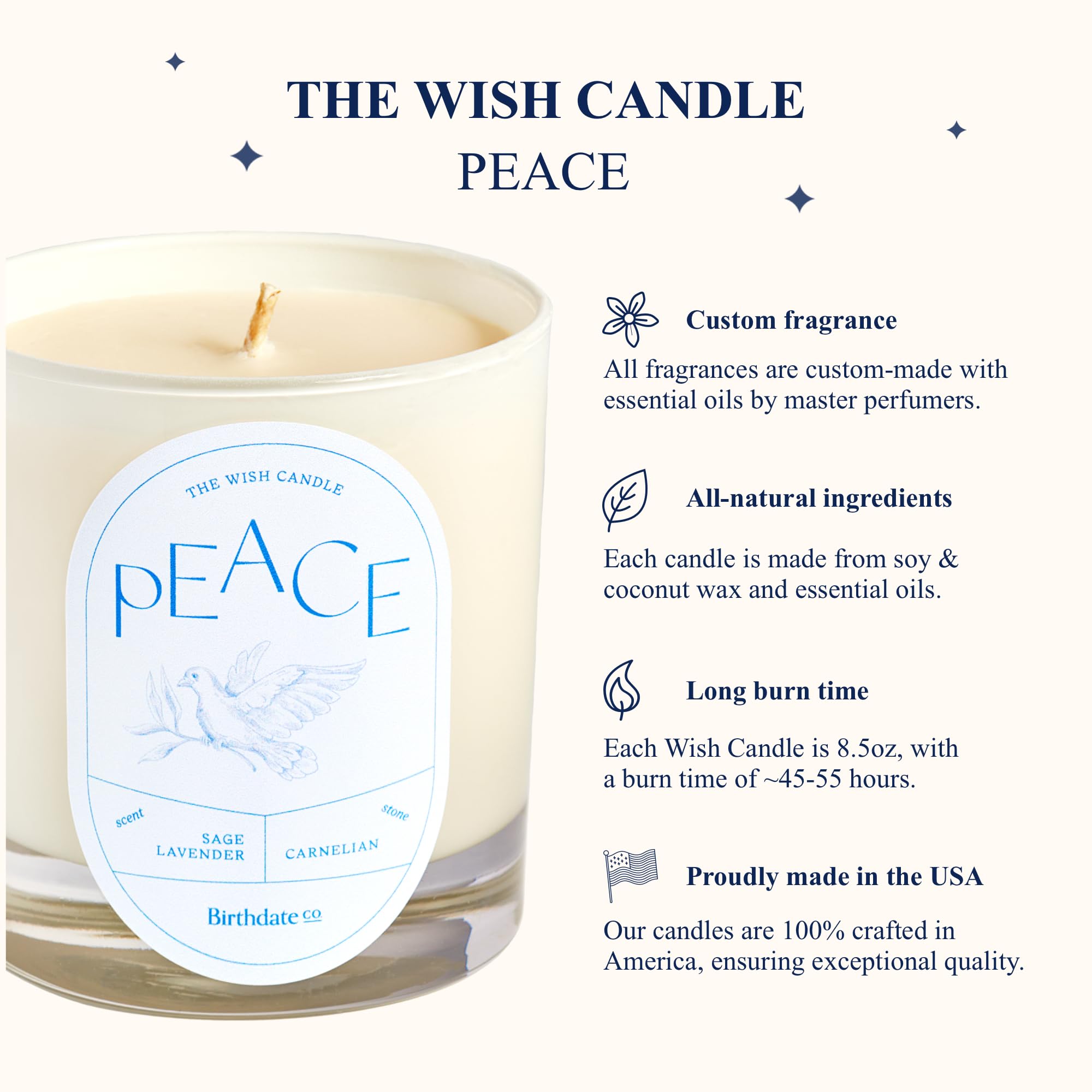 Vela Wish – Peace – por Birthdate Co. – 8.5 onzas