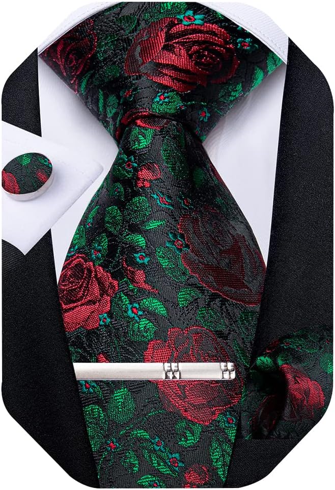 DiBanGu Paisley Ties for Men Silk Necktie and Pocket Square Cufflinks Tie Clip Set Woven Classic Mens Tie for Wedding Party
