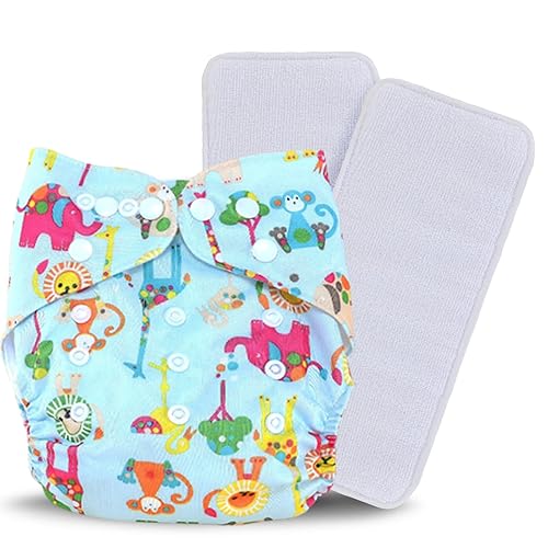 Pañal de tela lavable reutilizable talla única ajustable para bebé, 1 pañal y 2 piezas de insertos de microfibra de 3 capas