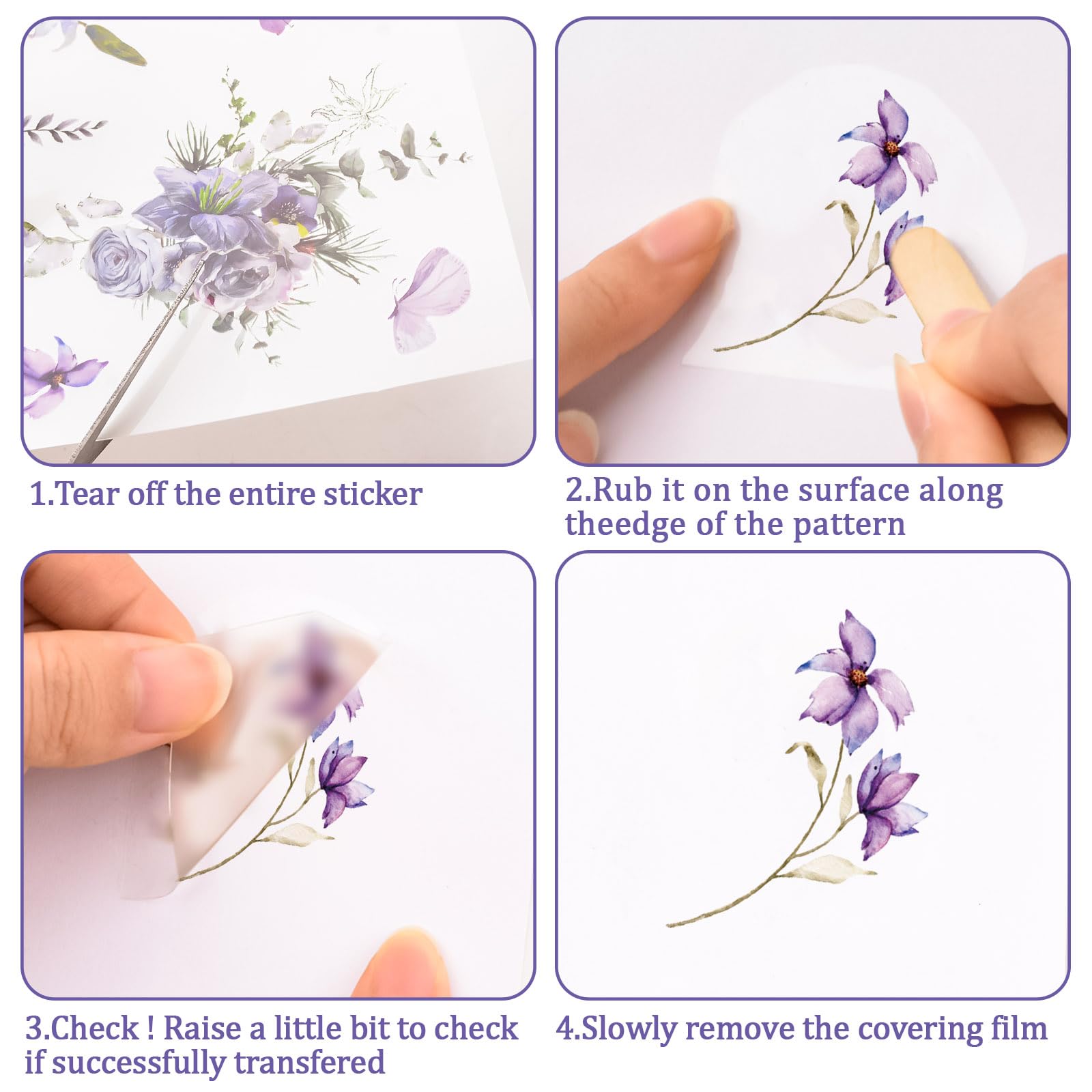 WANDIC 16 Sheets Rub On Transfer Stickers, Girls Flowers Pattern...