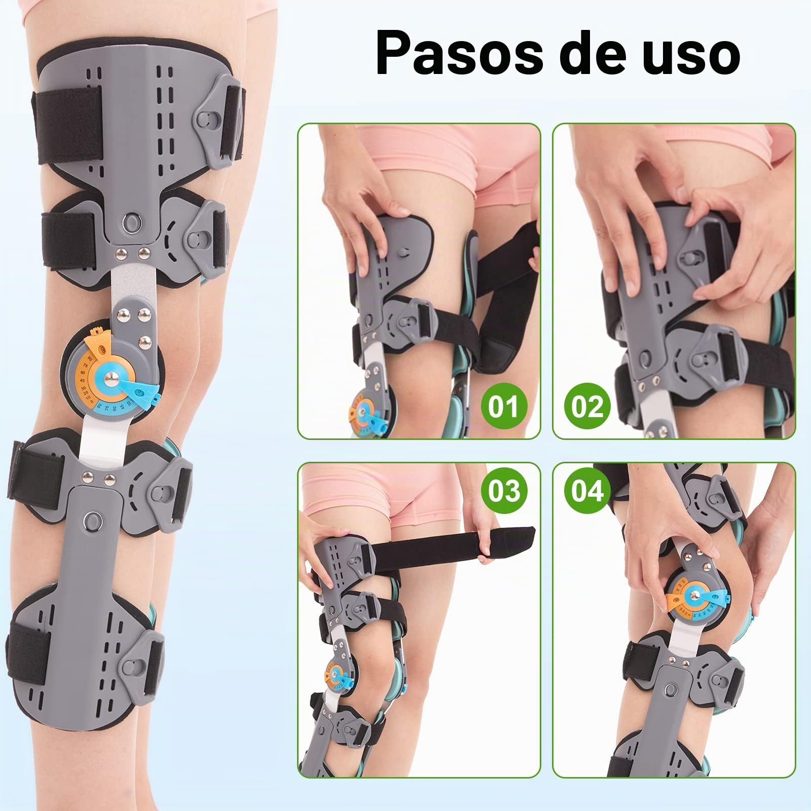 Rodillera con bisagras ROM Post Op inmovilizador de rodilla ajustable inmovilizador de rodilla con estabilizadores laterales para hombres y mujeres