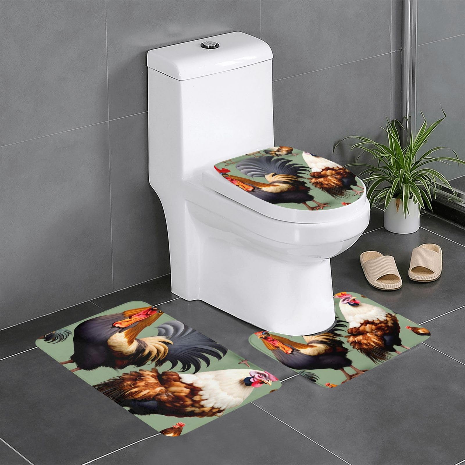 Lot de 3 tapis de salle de bain pour toilettes et meuble-lavabo motif rustique