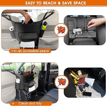 E EASTSTORM Car Purse Holder Between Seats, Car Seat Purse Handbag Holder, Automotive Consoles Organizers Storage Barrier Car Interior Accessories, Leather Large Capacity (Black)