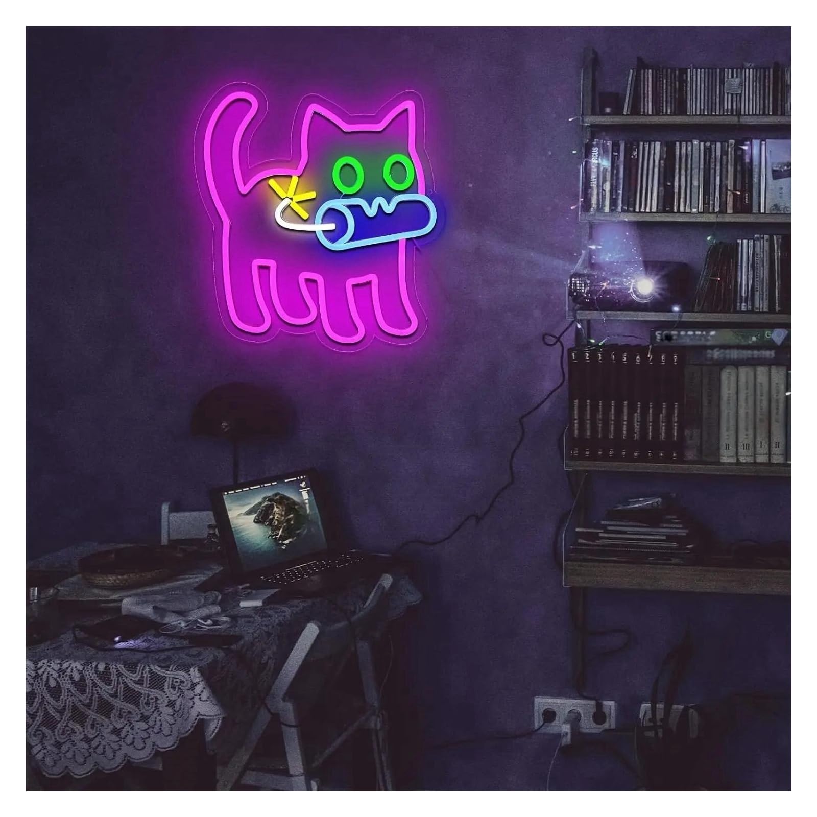 Insegna luminosa al neon Gatto per insegna al per neon divertente bomba animale luce a led per camera da letto per usb dimmerabile 33,5cm x 32cm