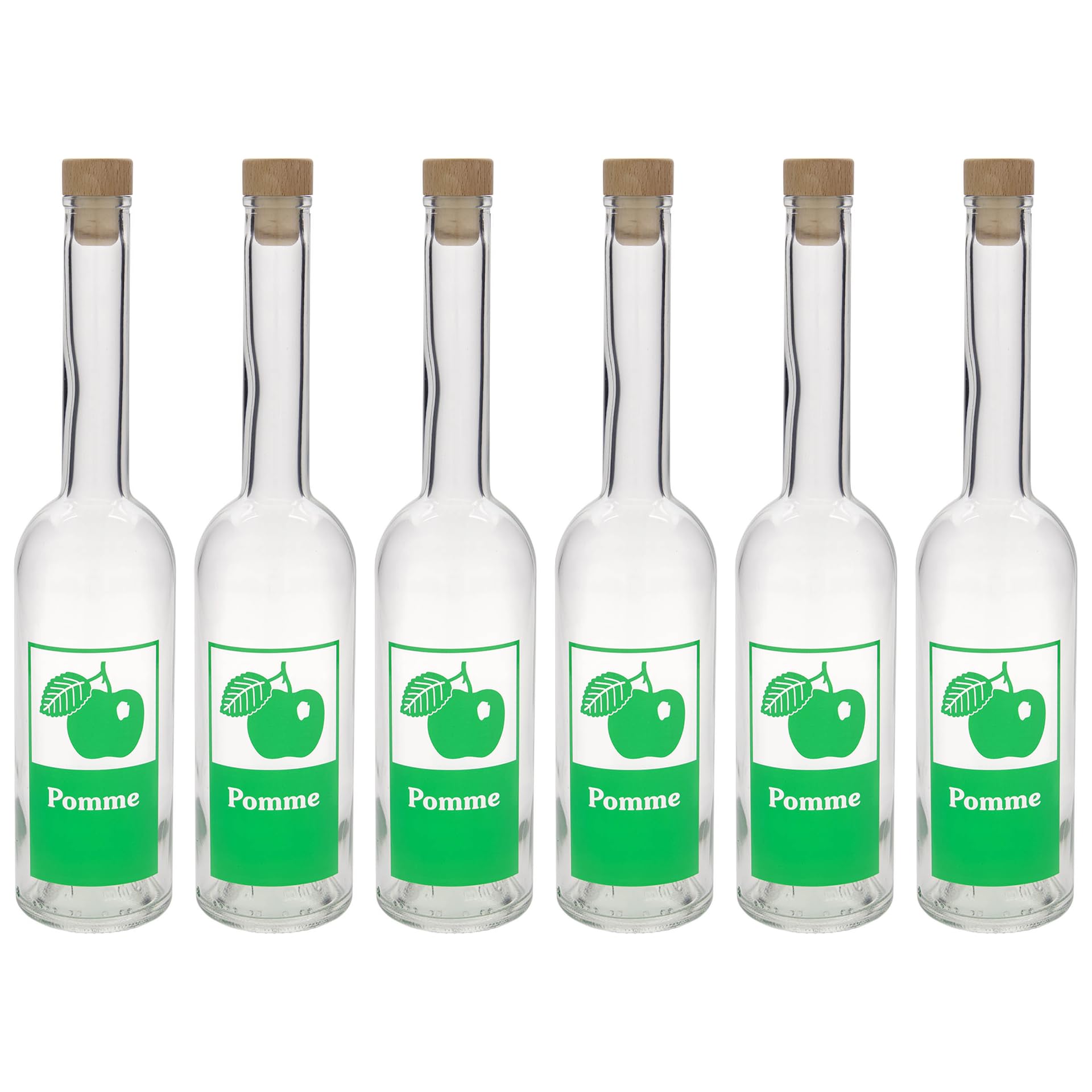 6er Set 500 ml Glasflasche Opera Pomme mit Griffkorken aus Holz