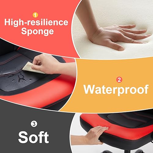 Miniatura 4 de NEWBULIG Silla ergonómica para juegos de computadora, silla ejecutiva de piel sintética con respaldo alto y reposabrazos abatibles, silla giratoria