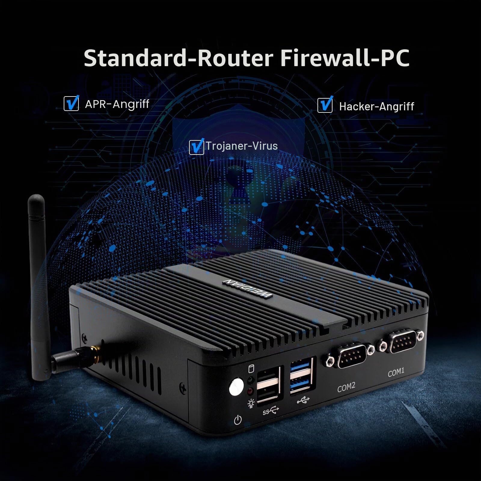 WEIDIAN Lüfterloser PC, Industrie PC, J5005(bis zu 2,8 GHz) Industrial Fanless Mini Computer, HD/VGA Dual Display 4K HD, USB3.0, 2RS232 Com, 2Gigabit Ethernet, WiFi, Win11(8GB RAM 128GB SSD)