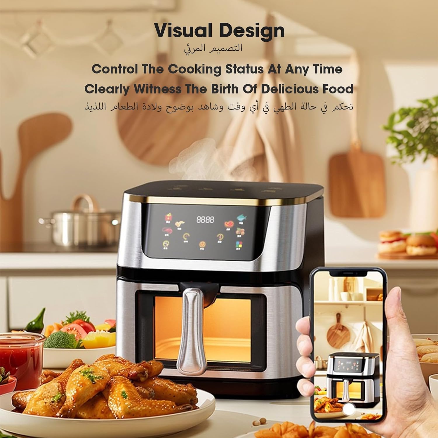 مقلاه هوائيه,Air Fryer 6 Preset Programs Air Fryer with Window,10L Large Capacity,1400W LED Touch,Multi-Food Quick & Easy Meal Oiless Cooker 2026 - view 3