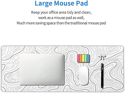 Miniatura 6 de Alfombrilla de mouse para juegos de contorno topográfico blanco, XL, líneas de mapa geográfico, minimalista, extendida, alfombrilla de mouse grande,