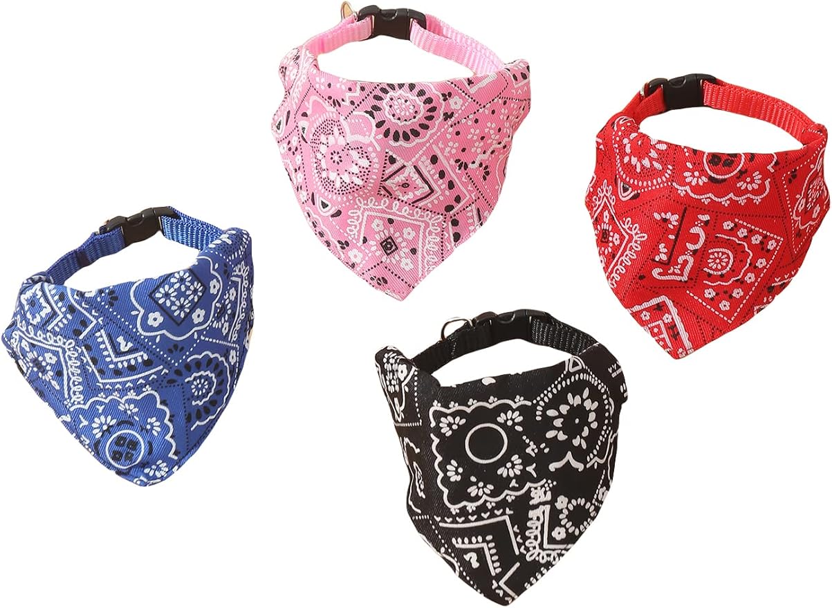 QWINEE 4pcs Dog Bandana Collar Scarf, Cat Bandana Collar