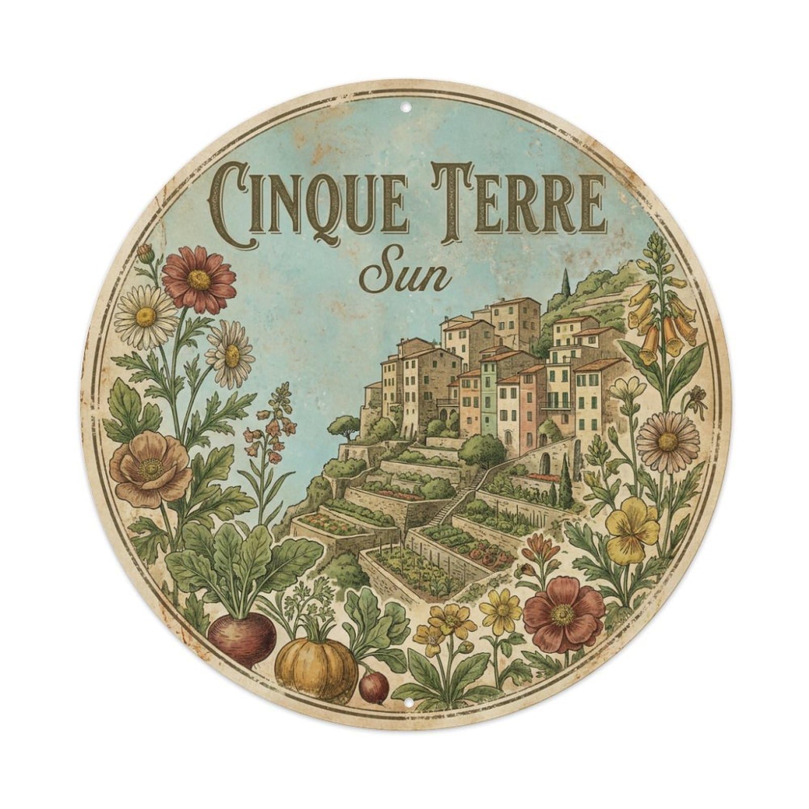 Vintage Travel Cinque Terre Italy Garden Metal Tin Sign