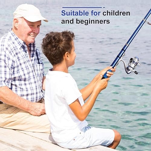 Miniatura 5 de Juego de caña de pescar giratoria y carrete portátil, caña de pescar de fibra de carbono con punta fluorescente, con línea de señuelos de pesca,