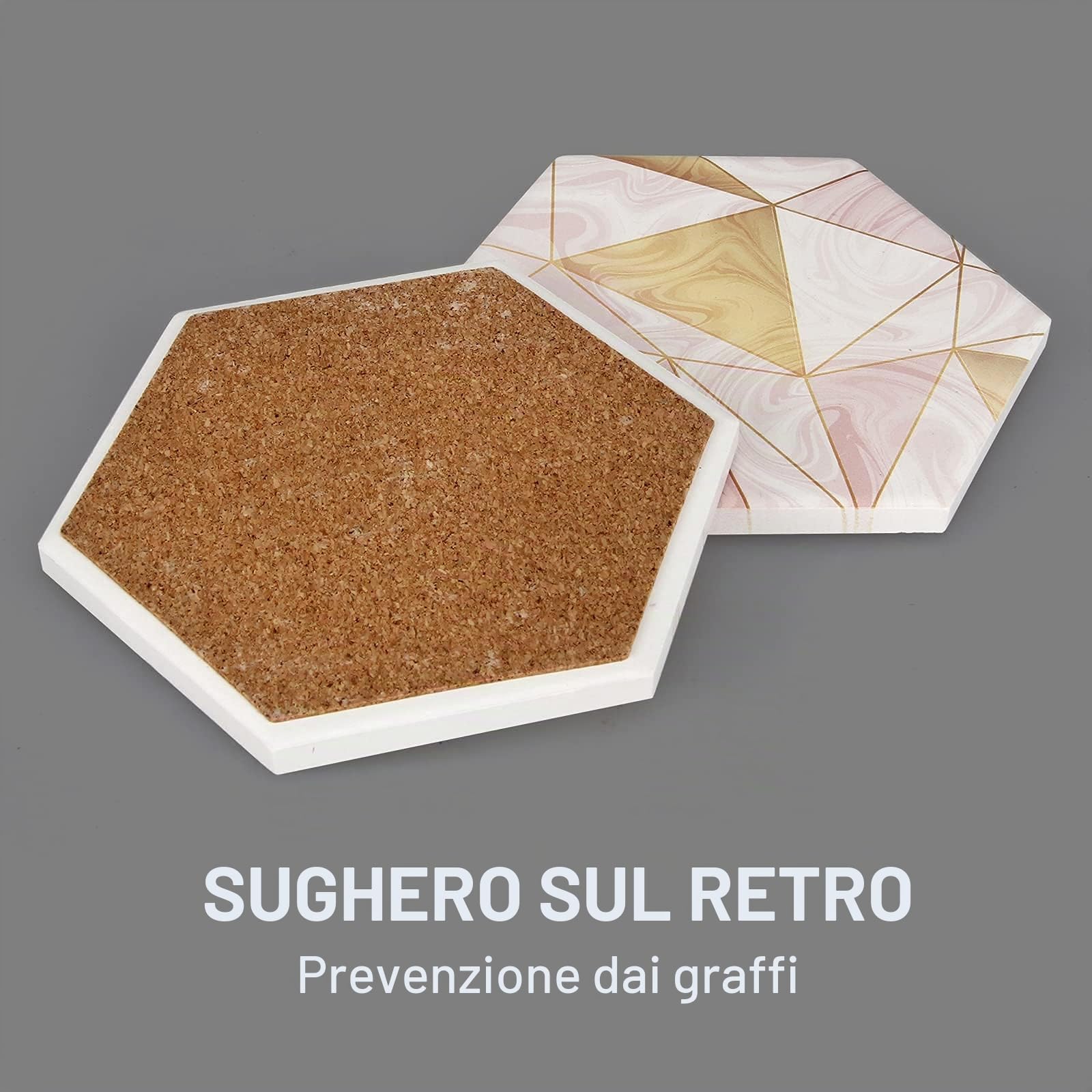 6 sottobicchieri in marmo rosa con supporto sottobicchieri assorbenti oro sottobicchieri esagonali in ceramica sottobicchiere da tavolo Ser decorativo bar sottobicchieri per vino