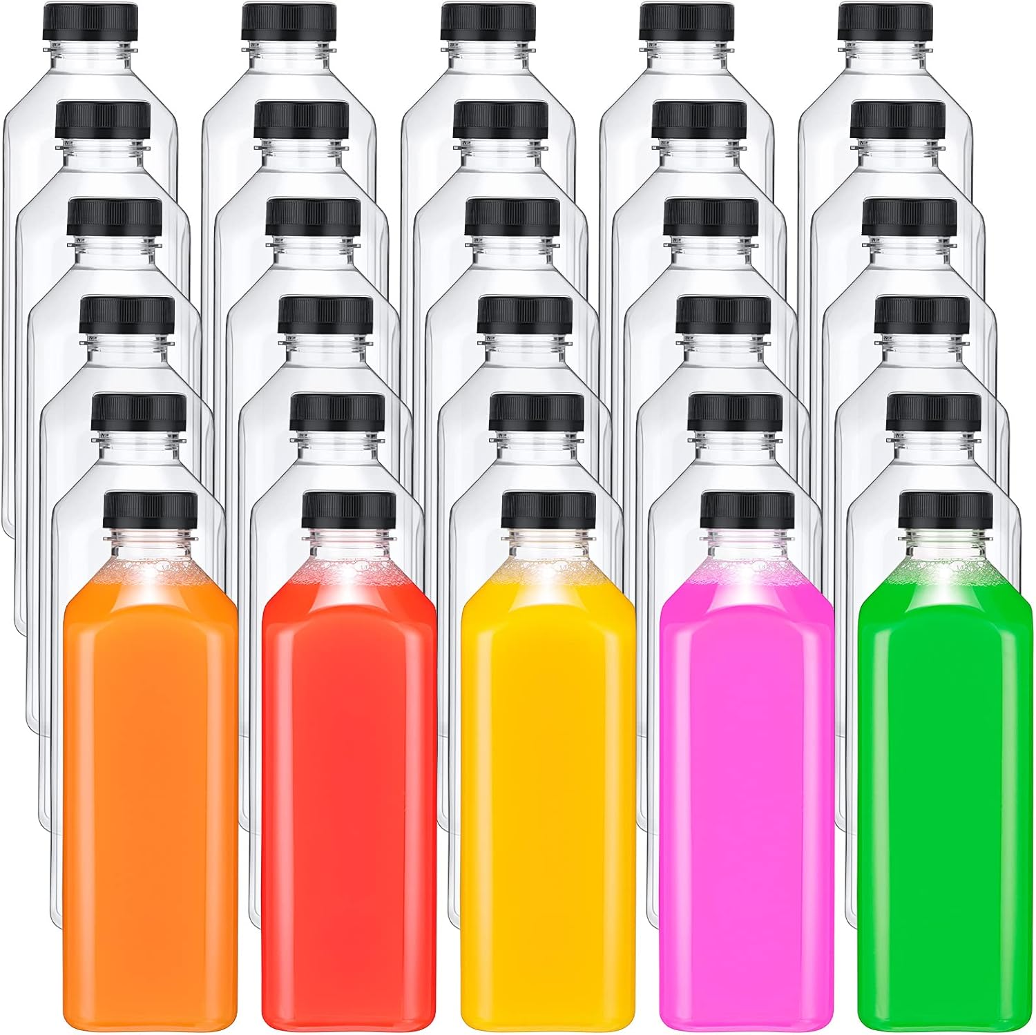 30 Pieces 33 oz Plastic Juice Bottles with Caps Bulk, Clear Empty Juice Bottles with Lids, Reusable Beverage Containers for Freezer, Fridge, Milk, Smoothies, Drinking Beverages (Black)