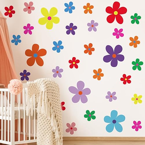 Miniatura 13 de TaoBary 12 Hojas Calcomanía de Pared de Margaritas Pegatina de Pared de Flores Bonita Pegatina de Margaritas Rosa Blanca Calcomanía de Flores