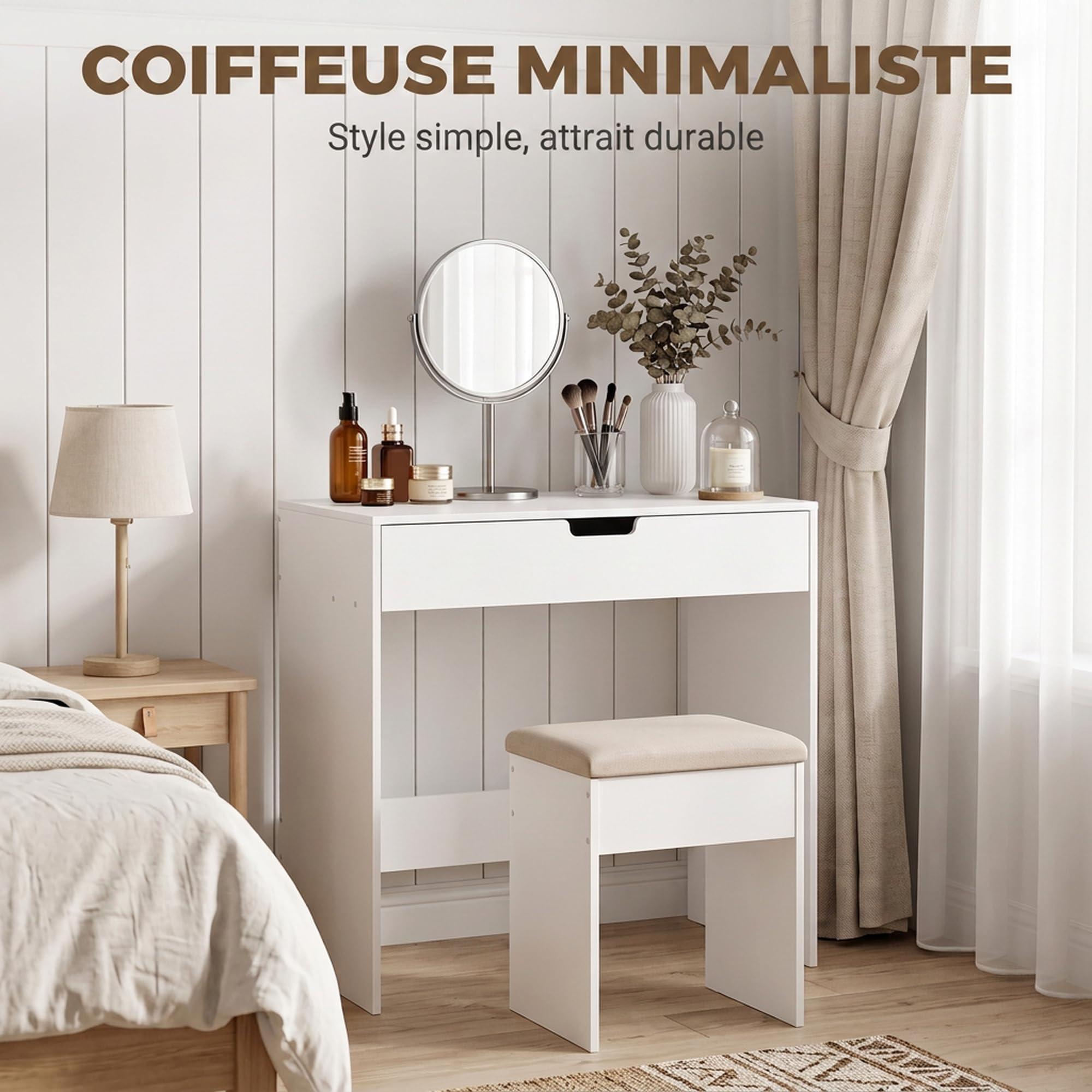 HOMCOM Coiffeuse avec Tiroir Moderne pour Chambre 75 x 40 x 75 cm Blanc