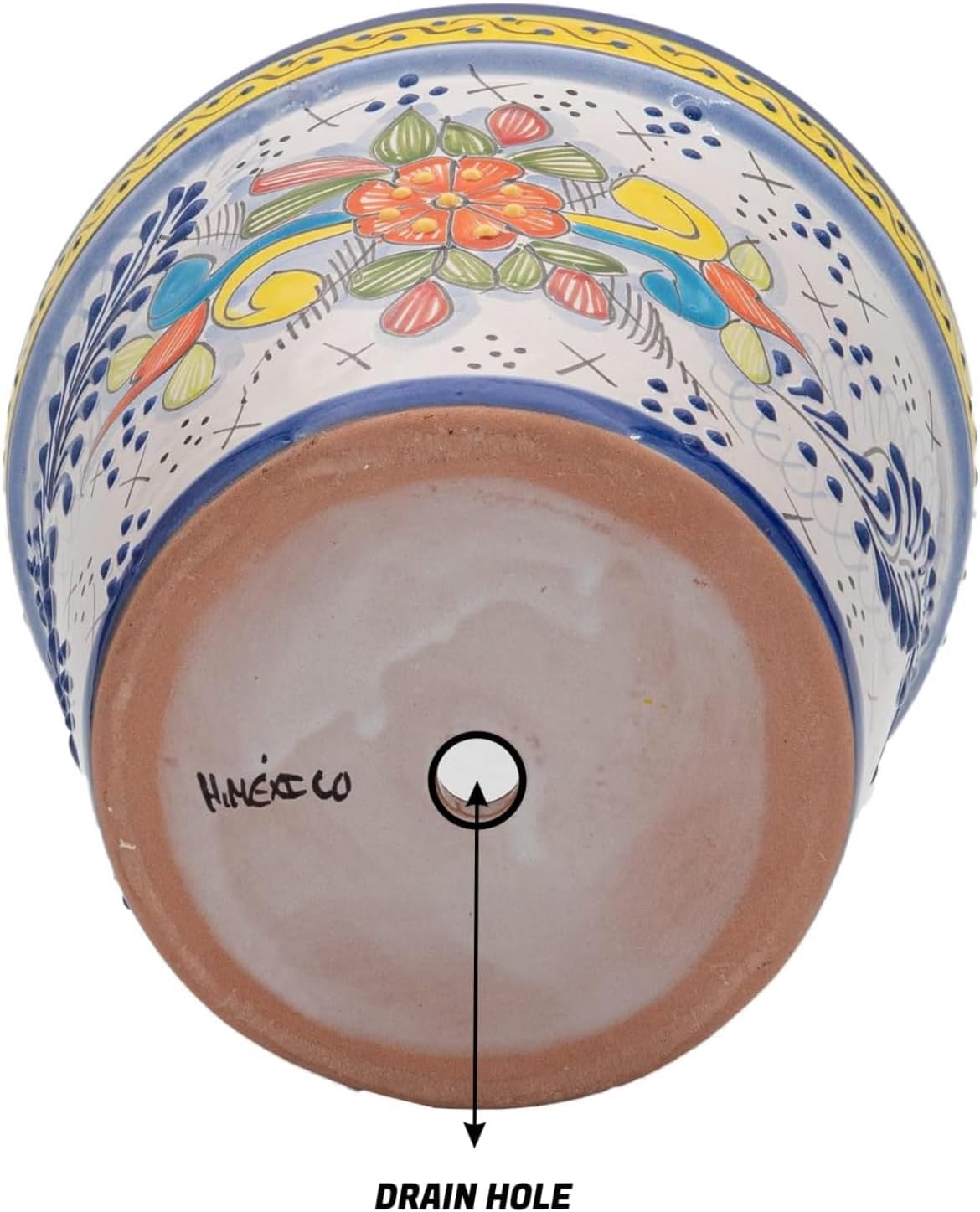 Fiesta Brands Talavera Mexican Pottery Planters Large Cobalt Yellow Talavera Succulent Planter (8 in Diam x 6.3 in Tall)