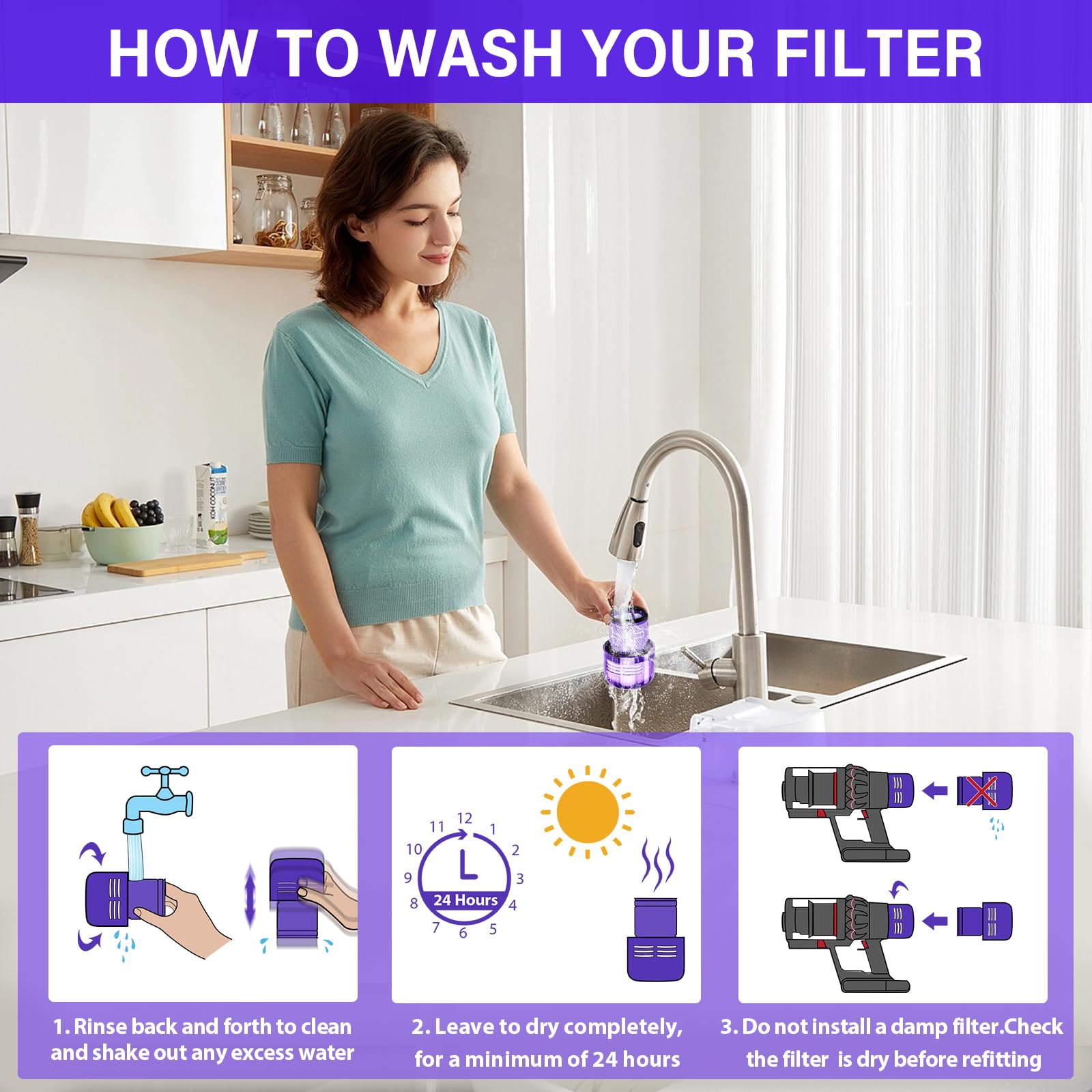 Paquete de 3 filtros SV18 de repuesto para aspiradora inalámbrica Dyson V10 Digital Slim / SV18, filtro lavable