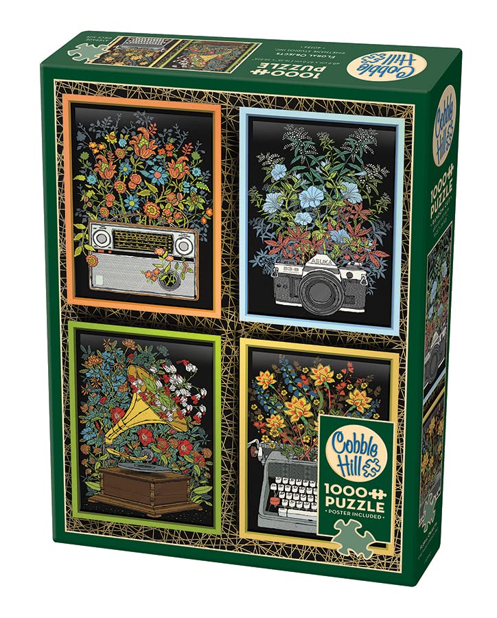 Cobble Hill 1000 Teile Puzzle „Blumenobjekte“ – Mit Poster, Leinenprägung, Made In USA