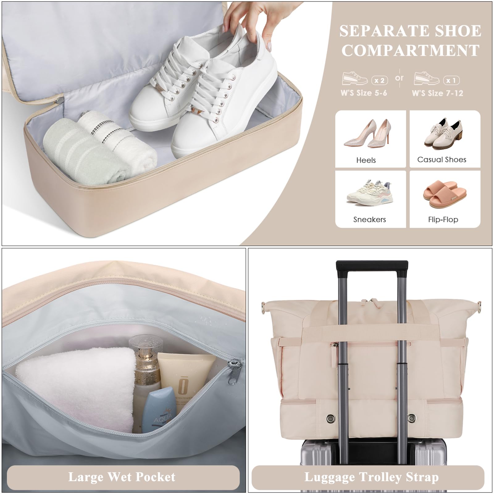 Gym Bag for Women, Personal Item Travel Bag with Shoes Compartment for Trip view 5