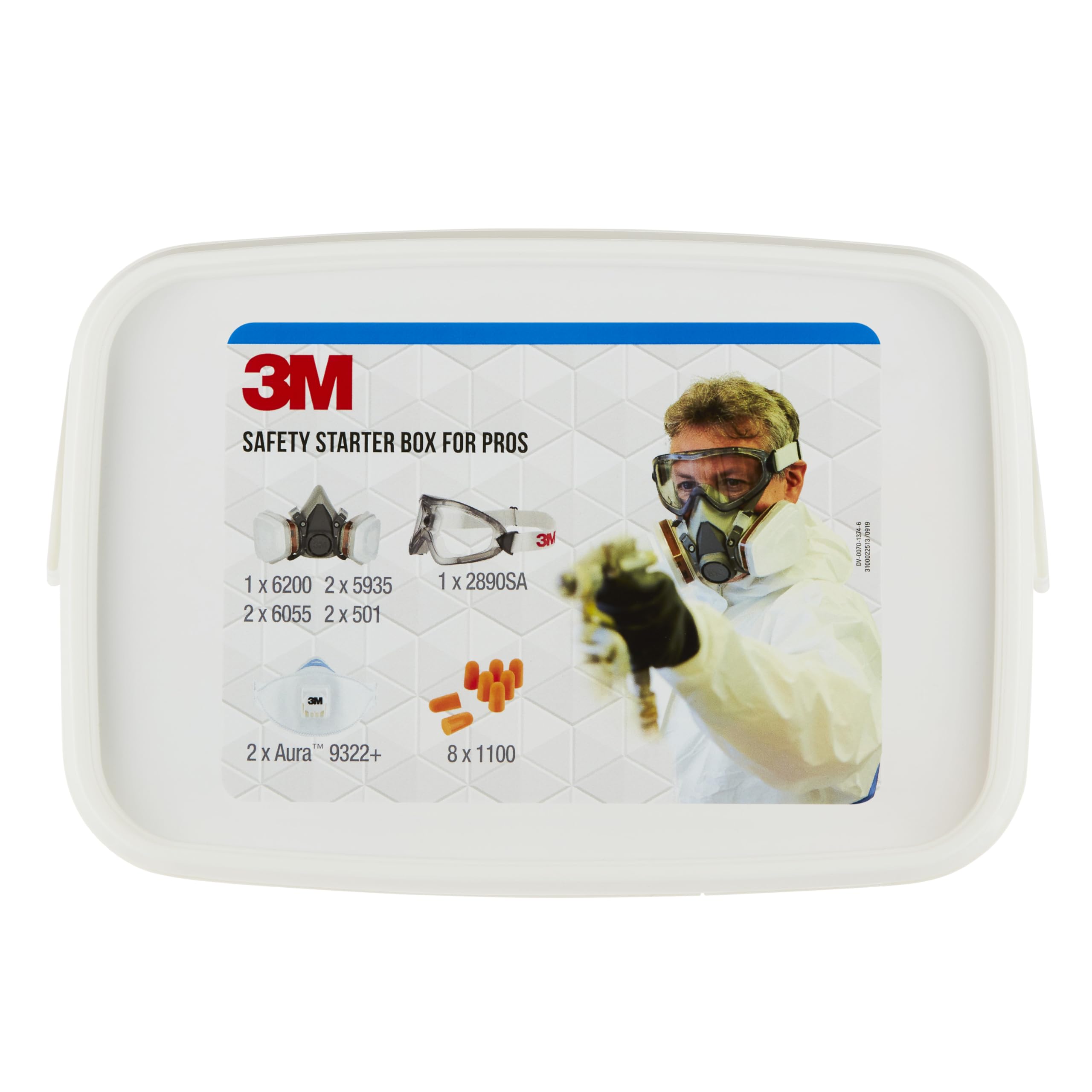 3M Sicherheitsbox (mit Atemschutzmaske, Halbmaske, Gehörschutzstöpsel und Arbeitsschutzbrille, sicherheitsausrüstung für Baustelle oder Werkstatt, inkl. Zubehör) 1000MCWE