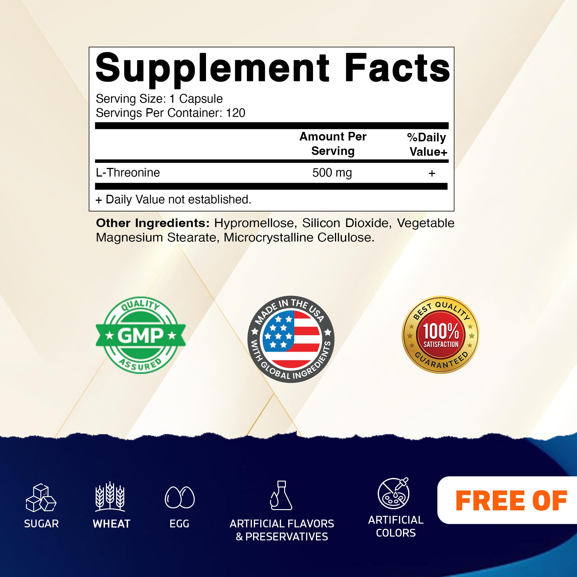 Vitamatic L-Threonine 500 mg, 120 Vegetarian Capsules, Made in USA — Amazon image 2