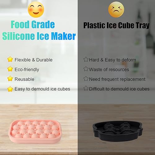 Miniatura 7 de Bandeja para cubitos de hielo, paquete de 2 unidades de silicona flexible para 22 bolas de hielo con tapa, sin BPA, bandejas de cubitos de hielo de