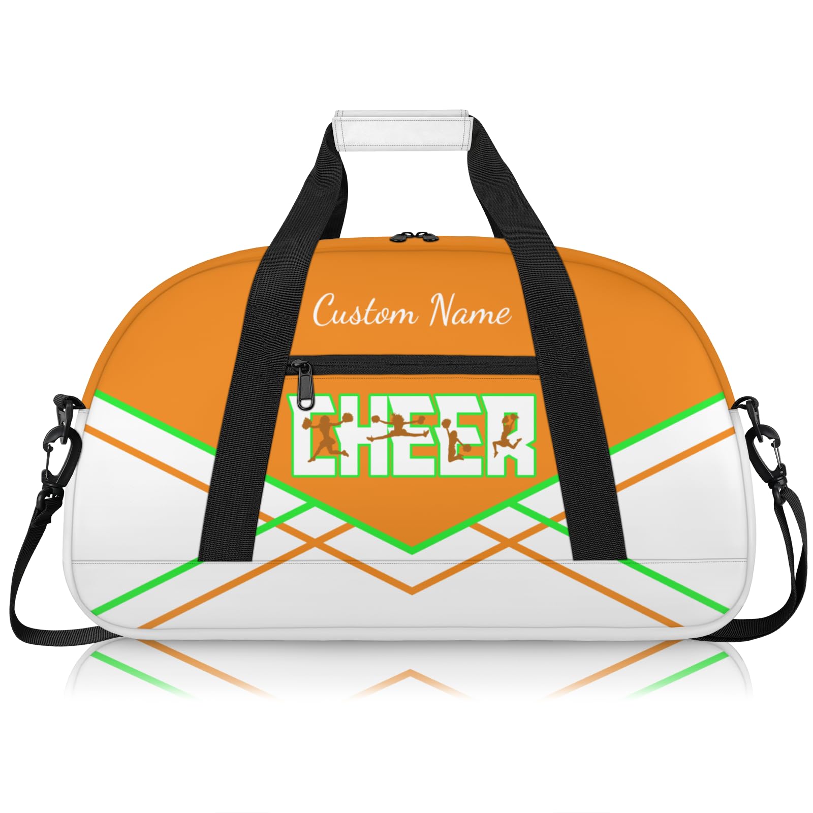 Personalised Cheerleading Duffel Bag for Girls | Custom Name Waterproof Sports Bag for Cheer, Gym & Travel | Cheerleader Team Gifts Bag with Adjustable Shouler Strap, White Orange