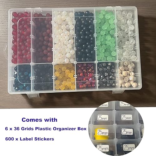 Miniatura 5 de 6 Pack 36 Grids Plastic Bead Organizer Box with Dividers and 600 PCS Label Stickers, Clear Small Tackle Box Part for Craft and Bead Storage