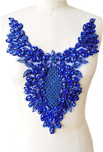 Miniatura 29 de Piedras de imitación hechas a mano de encaje apliques de costura a mano Parches Recorte para vestido Ropa Falda Escote Accesorios (negro)