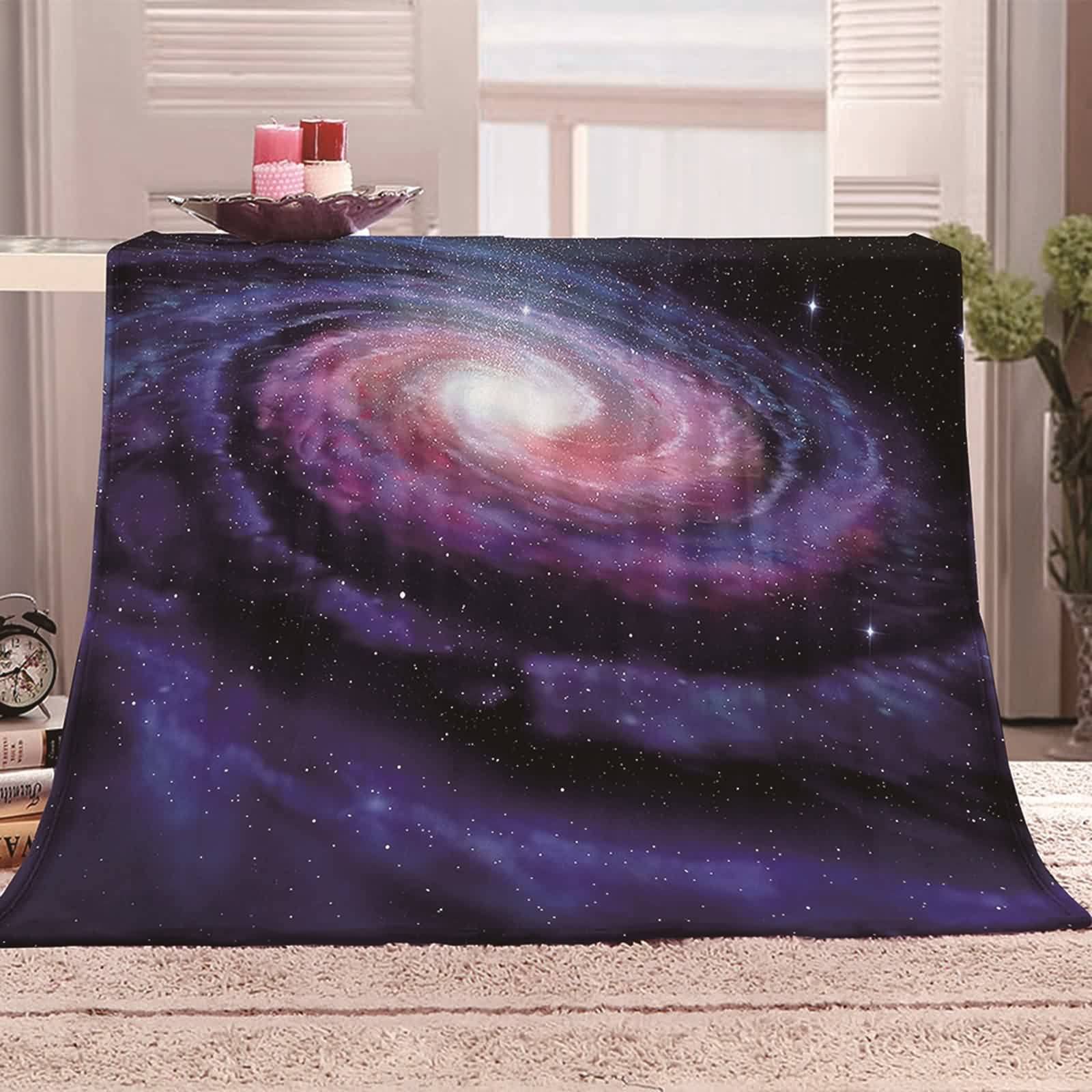 Couverture Flanelle Fine, Couverture Hiver Violet Noir 180x220CM Impression de Ciel Étoilé Blanket Douce Chaude Cosy Lit Canapé
