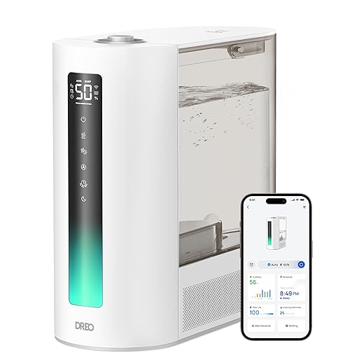 Dreo 6L Humidifiers for Bedroom, Smart Warm & Cool Mist for Large Room, 60Hr Quiet Runtime for Baby, Plant, Humidity Sensor, Indicator Light, 12H Timer, Google/Alexa, Grey