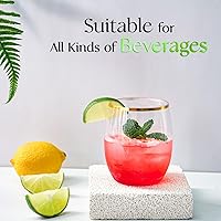 Vista 6 de FOCUSLINE 32 Pack 12 OZ Plastic Wine Glasses, Stemless Disposable Wine Cups, Gold Rim Unbreakable Wine Glasses, Reusable Shatterproof Recyclable and