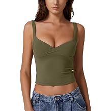 QINSEN Womens V Neck Tank Tops Double Lined Adjustable Strap Camisole Shirt