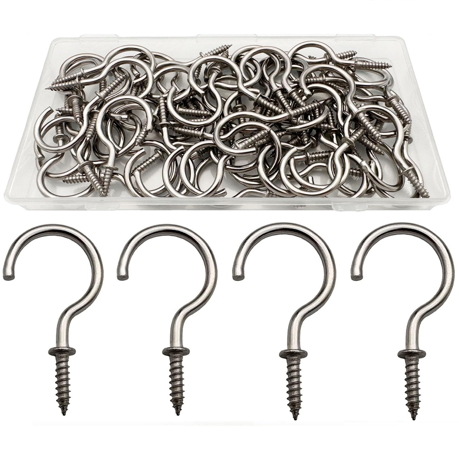 ANDILIKE 304 Stainless Steel Screw in Hooks, 60 Pcs 1-1/4 inch Screw Cup Hooks,Plants Hanger,Indoor and Outdoor Use Waterproof and Rust Free
