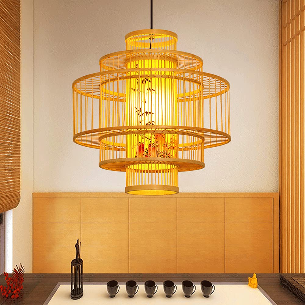 ZHANGL lampadario lanterna di bambù lampada a sospensione in vimini intrecciata a mano E27 paralume in bambù lampada a sospensione regolabile ristorante sala da tè illuminazione risparmio illuminazion